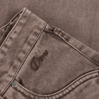 Dime Straight Denim Pants in brown washed with embroidered logos and wavy back pockets