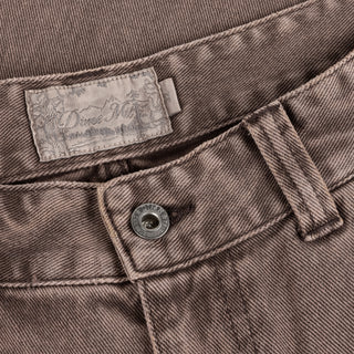 Dime Straight Denim Pants in brown washed with embroidered logos and wavy back pockets