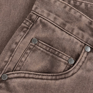 Dime Straight Denim Pants in brown washed with embroidered logos and wavy back pockets