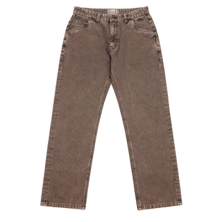 Dime Straight Denim Pants in brown washed with embroidered logos and wavy back pockets