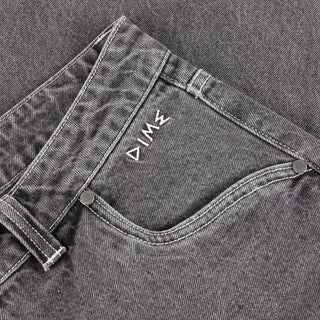Dime Baggy Wink Denim Pants in Faded Black — 100% cotton with western pockets, wavy patch back pockets, logo embroidery, King Tut printed pocket bags, and embroidered waistband patch