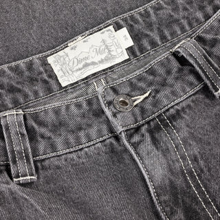 Dime Baggy Wink Denim Pants in Faded Black — 100% cotton with western pockets, wavy patch back pockets, logo embroidery, King Tut printed pocket bags, and embroidered waistband patch