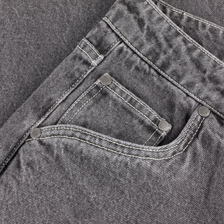Dime Baggy Wink Denim Pants in Faded Black — 100% cotton with western pockets, wavy patch back pockets, logo embroidery, King Tut printed pocket bags, and embroidered waistband patch