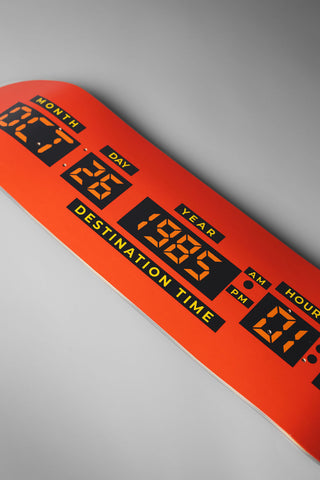 Drift House 8.5" Back in Time skateboard deck featuring October 26, 1985 time-travel design inspired by Back to the Future.