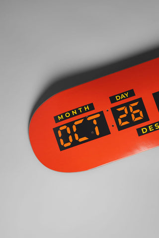 Drift House 8.5" Back in Time skateboard deck featuring October 26, 1985 time-travel design inspired by Back to the Future.