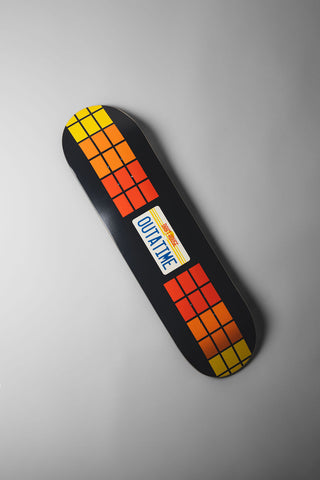 Drift House 8.5" Out A Time skateboard deck with license plate graphic inspired by Back to the Future.