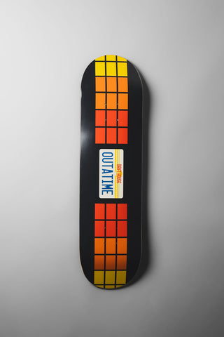 Drift House 8.5" Out A Time skateboard deck with license plate graphic inspired by Back to the Future.
