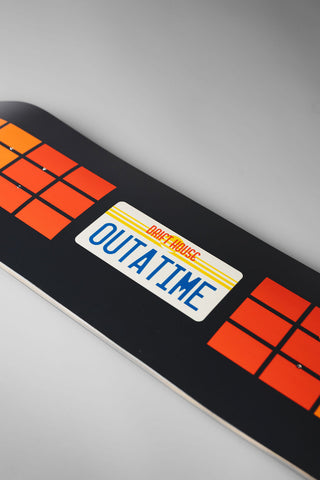 Drift House 8.5" Out A Time skateboard deck with license plate graphic inspired by Back to the Future.