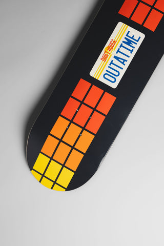 Drift House 8.5" Out A Time skateboard deck with license plate graphic inspired by Back to the Future.