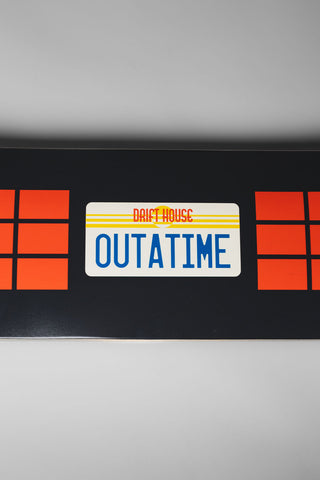 Drift House 8.5" Out A Time skateboard deck with license plate graphic inspired by Back to the Future.