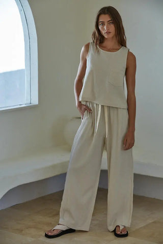 Stylish Kiana Pants by By Together, cotton and linen blend, tailored fit, available at Drift House.