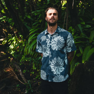 Roark Bless Up Breathable Stretch Shirt in Navy Pukpulko - classic short sleeve shirt with perforated construction, mechanical stretch, and moisture wicking