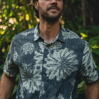 Roark Bless Up Breathable Stretch Shirt in Navy Pukpulko - classic short sleeve shirt with perforated construction, mechanical stretch, and moisture wicking