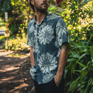 Roark Bless Up Breathable Stretch Shirt in Navy Pukpulko - classic short sleeve shirt with perforated construction, mechanical stretch, and moisture wicking