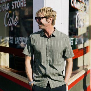 Roark Bless Up breathable stretch shirt with military stripe pattern.