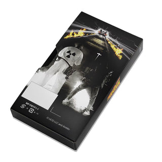 Casio Vintage CA500WEBF-1A Back to the Future edition watch with calculator design, silver case, and DeLorean-inspired detailing.