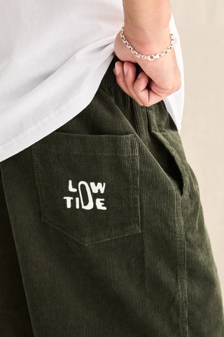 Rhythm Low Tide Cord Jam in Forest, 100% cotton 19.5 inch jam short in forest green with soft cord finish, internal drawstring, and standard Rhythm trims