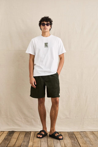 Rhythm Low Tide Cord Jam in Forest, 100% cotton 19.5 inch jam short in forest green with soft cord finish, internal drawstring, and standard Rhythm trims