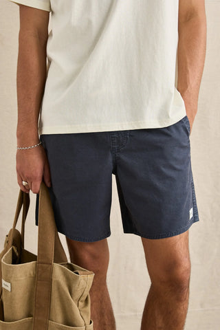 Rhythm Breeze Jam Shorts in Vintage Navy, 100% cotton 20 inch box jam with widened leg silhouette and standard Rhythm trims