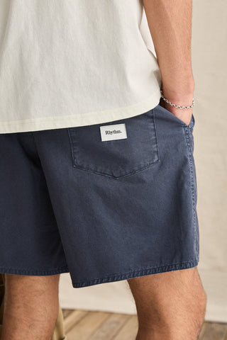 Rhythm Breeze Jam Shorts in Vintage Navy, 100% cotton 20 inch box jam with widened leg silhouette and standard Rhythm trims