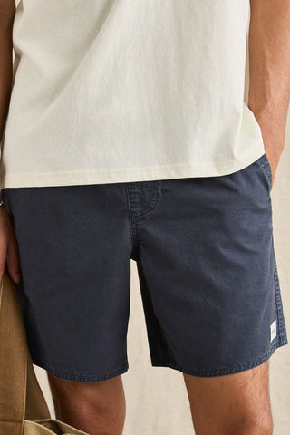 Rhythm Breeze Jam Shorts in Vintage Navy, 100% cotton 20 inch box jam with widened leg silhouette and standard Rhythm trims