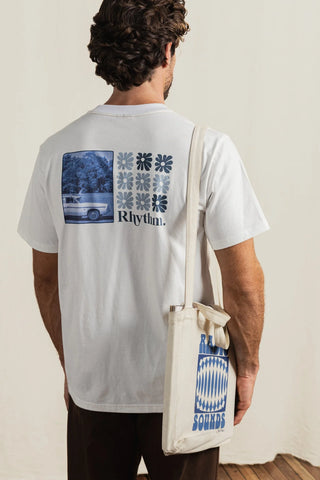 Rhythm High Beaming Vintage Short Sleeve Tee in Off White, 100% cotton vintage fit with front and back graphic artwork, garment washed for a soft worn-in feel
