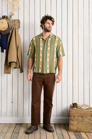 Rhythm Propagate Short Sleeve Buttonup in Aloe, relaxed fit 100% cotton shirt in aloe green with subtle vertical stripe, tortoise shell buttons, and standard Rhythm trims