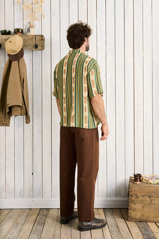 Rhythm Propagate Short Sleeve Buttonup in Aloe, relaxed fit 100% cotton shirt in aloe green with subtle vertical stripe, tortoise shell buttons, and standard Rhythm trims