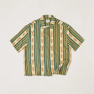 Rhythm Propagate Short Sleeve Buttonup in Aloe, relaxed fit 100% cotton shirt in aloe green with subtle vertical stripe, tortoise shell buttons, and standard Rhythm trims