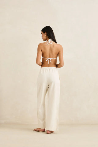 Rhythm Classic Drawstring Pant in oat color with wide leg and drawcord waist.