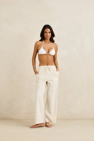 Rhythm Classic Drawstring Pant in oat color with wide leg and drawcord waist.