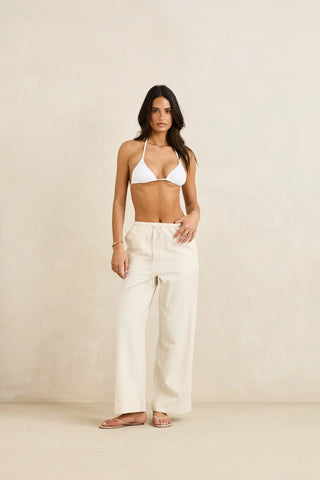 Rhythm Classic Drawstring Pant in oat color with wide leg and drawcord waist.