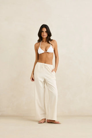 Rhythm Classic Drawstring Pant in oat color with wide leg and drawcord waist.
