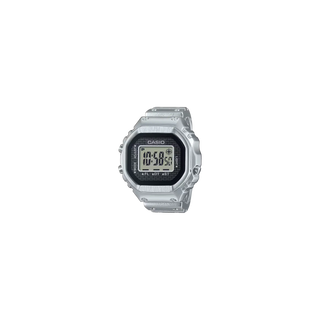 Casio CRW001-1 50th Anniversary Ring Watch with digital display, metal case, dual time, stopwatch, and adjustable sizing.