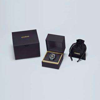 Casio CRW001-1 50th Anniversary Ring Watch with digital display, metal case, dual time, stopwatch, and adjustable sizing.