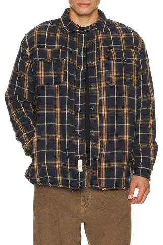 Critical Slide Ranger Check Jacket in Blue with fleece lining and four-pocket cotton construction.