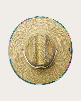 Hemlock Hat Co. green parrot straw lifeguard hat with wide brim and cattleman crown, UPF 50+.