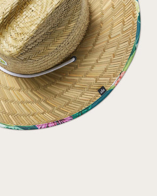 Hemlock Hat Co. green parrot straw lifeguard hat with wide brim and cattleman crown, UPF 50+.