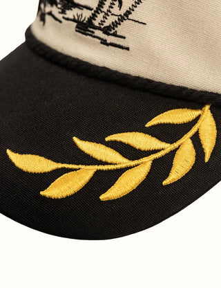 Duvin Captain Hat in Ivory, cotton twill, unstructured, embroidered.