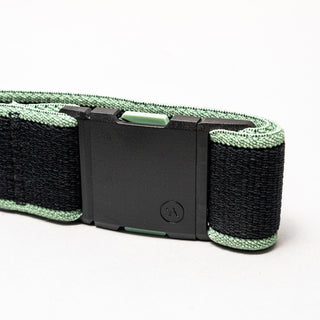 Arcade Carto Stretch Belt in Black Mint, recycled REPREVE polyester, contoured buckle, stretch fit, travel-friendly design.