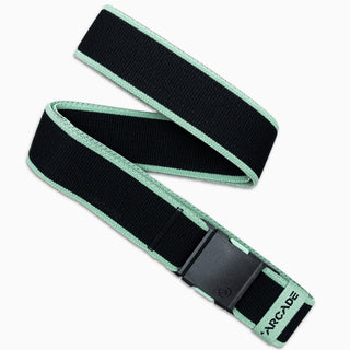 Arcade Carto Stretch Belt in Black Mint, recycled REPREVE polyester, contoured buckle, stretch fit, travel-friendly design.