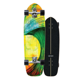Carver 33.75" Greenroom Surfskate, mid-sized with stable carving platform, featuring Ryan Kleiner's wave art.