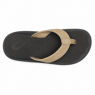 OluKai 'Ohana Sandals in Linen/Black — water-resistant flip flop sandal with quick-drying jersey lining, soft nylon toe post, and non-marking rubber outsole