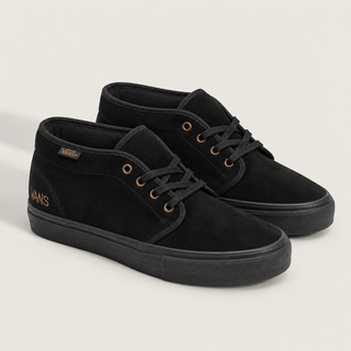 Vans Atiba Jefferson Skate Chukka in Black/Black — limited-edition United Through Skateboarding collab with archival John Cardiel insole print, Haze graffiti logos, PopCush™ footbeds, and SickStick™ gum rubber outsole