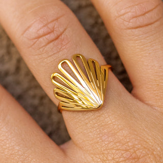 ALCO Jewelry Cheerful 18K gold-plated Happy Daze Ring in stainless steel, hypoallergenic and water-resistant.