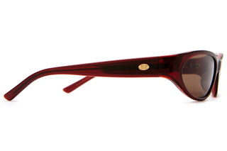 Crap Eyewear Mini Funk Sunglasses in Crystal Black Cherry Bio/Desert — undersized wraparound, bioacetate frames, CR-39 lenses, 100% UV protection, 5 barrel hinges