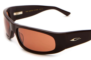 Crap Eyewear Speed Charm Sunglasses in Mahogany Bio/Cinnamon — bioacetate wraparound frames with CR-39 lenses, 100% UVA/UVB protection, and spring hinges