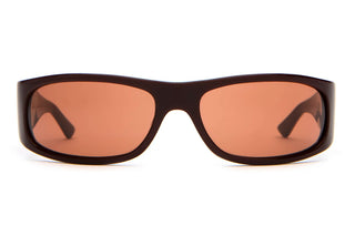 Crap Eyewear Speed Charm Sunglasses in Mahogany Bio/Cinnamon — bioacetate wraparound frames with CR-39 lenses, 100% UVA/UVB protection, and spring hinges