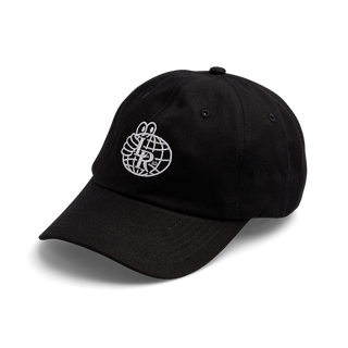 Last Resort AB Atlas Logo Daddy Cap in black, 100% cotton, unstructured, pre-bent brim, embroidered logo.