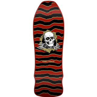 Powell Peralta 9.75 GeeGah Ripper deck in maroon with Ripper graphic, old-school shape, wide platform.